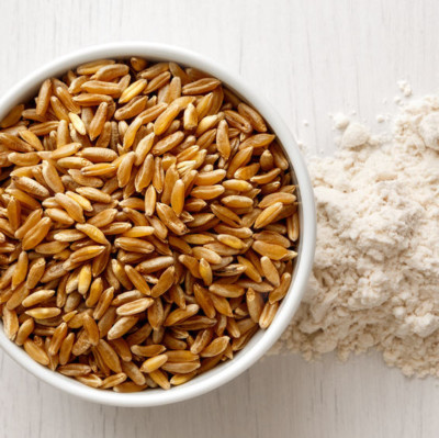 Khorasan (Triticum turgidum ssp. turanicum) is an “ancient wheat” grain.