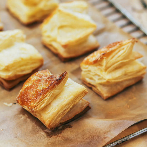 A puff pastry is a very delicate and rich pastry that consists of many thin alternating layers of dough and fat.