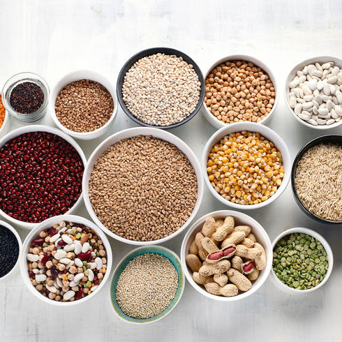 A variety of grains, seeds, nuts and beans can help with high protein baking.