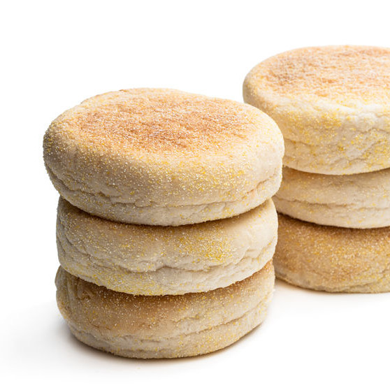 English muffins are characterized by chewy texture with light air pockets.