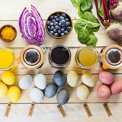 Natural Colors derived from natural food additives such as vegetables, fruit and spices are used to dye the Easter eggs.