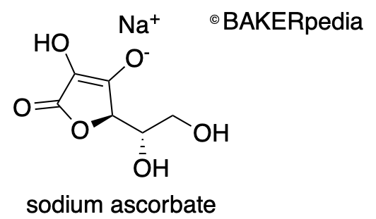 Chemical structure of sodium ascorbate molecule.