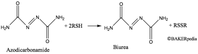 Azodicarbonamide oxidizes the sulfhydryl (SH) groups in dough (the maturing action of ADA).